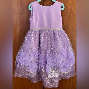 BLUEBERi Boulevard - Lilac Embroidered chiffon rosette dress (Size 5T)